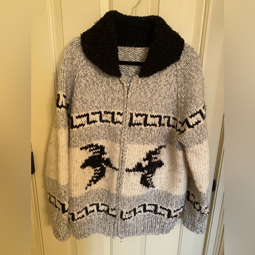 Cowichan Wool Loon Cardigan Large/XL Excel Vintage Used Cond Canadiana Hand Knit - Picture 4 of 16